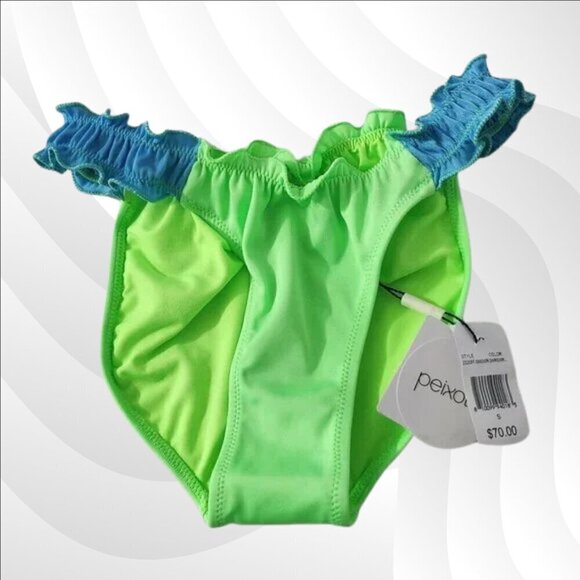 2/$50 Peixoto Amore Ruffle Bikini Bottom Neon Green & Blue Size S - Picture 3 of 7